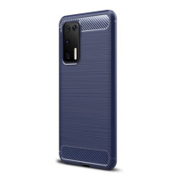 Huawei P40, silikónové puzdro, stredne odolné proti nárazu, brúsené, karbónový vzor, tmavomodré