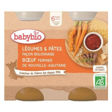 BABYBIO menu zelenina s cestovinami na bolonský spôsob s farmárskym hovädzím mäsom 2 x 200 g