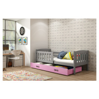 BMS Detská posteľ KUBUŠ 1 s úložným priestorom FARBA: Grafit 80 x 160 cm, DOPLNKOVÁ FARBA: Ružov