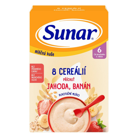 SUNAR mliečna kaša s 8 cereáliami jahoda, banán 210 g