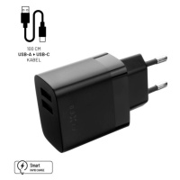 FIXED nabíjačka s USB-A/USB-C káblom, 1 m, 17W, čierna