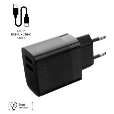 FIXED nabíjačka s USB-A/USB-C káblom, 1 m, 17W, čierna