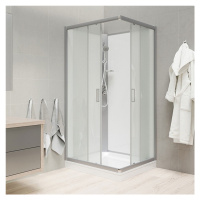 MEREO - Sprchový box, štvorcový, 90cm, satin ALU, sklo Point, zadne steny biele, liatá vanička, 