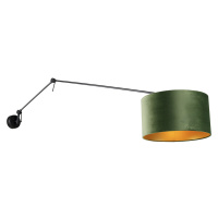 Nástenná lampa čierna s velúrovým tienidlom zeleným 35 cm nastaviteľná - Blitz