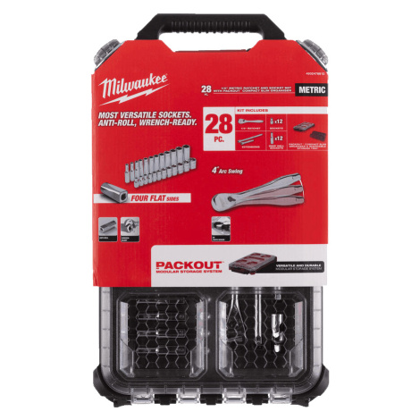 MILWAUKEE PACKOUT 1/4" sada račňa a nástrčné kľúče 28 ks