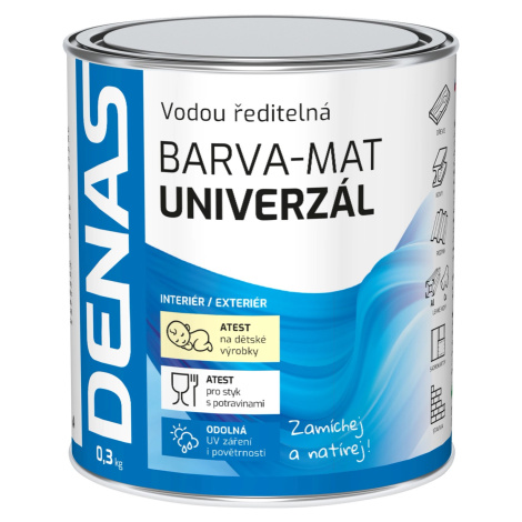 Denas Vrchná farba na drevo, kov a betón Univerzál-mat, 0100 biela, 300 g