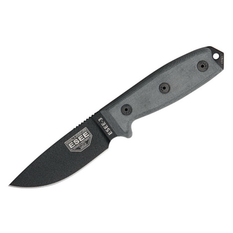 ESEE 3 P-MB-B 1095 Black Linen Micarta, Black Sheath, MOLLE Back