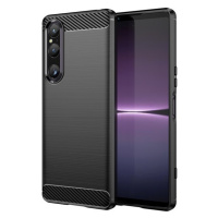 Sony Xperia 1 V, silikónové puzdro, stredne odolné proti nárazu, brúsené, karbónový vzor, čierne