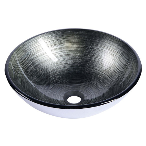 DAMAR sklenené umývadlo priemer 42 cm, tmavo šedá / strieborná 2501-20 Sapho