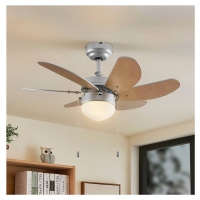 Stropný ventilátor Lindby s osvetlením Minja, strieborný, tichý, 78 cm