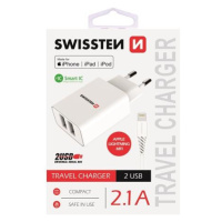 SWISSTEN sieťový adaptér 2xUSB, 2,1 A, MFi biely + kábel USB/Lightning