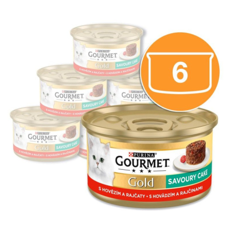 Gourmet Gold Savoury Cake konzerva pre mačky hovädzie 6x85 g