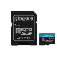 Kingston MicroSDXC karta 512GB Canvas Go! Plus, R: 170/W: 90MB/s, Class 10, UHS-I, U3, V30, A2 +