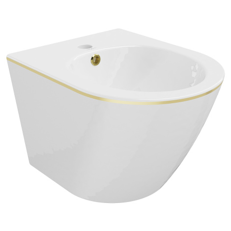 Mexen Lena, závesný bidet 480x370x325 mm, biela - zlatý okraj, 35224805