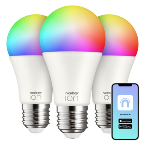 SMART žiarovka Niceboy ION RGB, E27, 9W, farebná 3ks