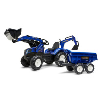 FALK Šliapací traktor 3090W New Holland T8 s nakladačom, rypadlom a maxi vlečkou