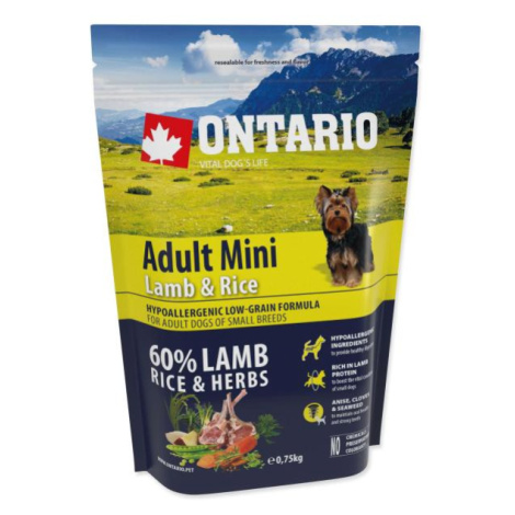 Krmivo Ontario Adult Mini Lamb & Rice 0,75kg