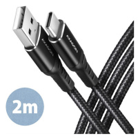 AXAGON BUCM-AM20AB cable USB-C  <-> USB-A, 2m, USB 2.0, 3A, ALU, braid, Black