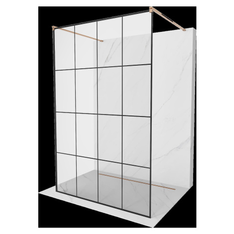 Mexen Kioto, priechodná sprchová zástena Walk-in 160 x 200 cm, 8mm číre sklo-čierny vzor, profil