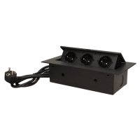 Nábytková zásuvka výklopná 3x230V IP20 2mm hranatá čierna - 1,5m kábel (ORNO)