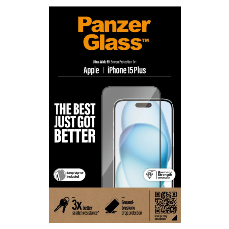 PanzerGlass - Tvrdené sklo UWF s aplikátorom pre Apple iPhone 15 Plus, čierna