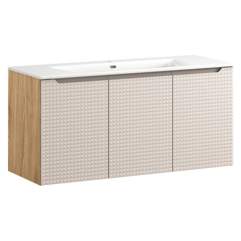 Závěsná skříňka Luxor Beige Sky se zápustným umyvadlem 120 cm béžová/dub olejovaný Comad