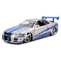 Autíčko Nissan Skyline GT-R 2002 Fast & Furious Jada kovové s otvárateľnými časťami dĺžka 19 cm 