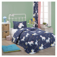 Set prehozu cez posteľ a obliečky na vankúš s prímesou bavlny Eponj Home Magic Unicorn Dark Blue