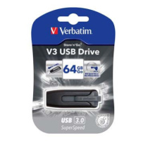 Verbatim USB flash disk, USB 3.0, 64GB, V3, Store N Go, čierny, 49174, USB A, s výsuvným konekto