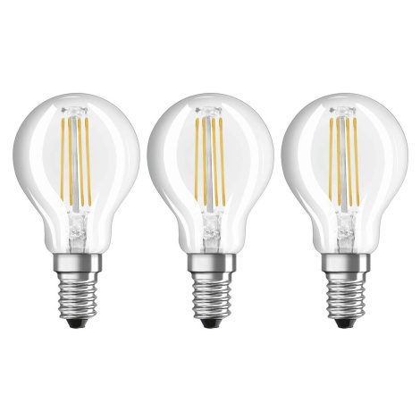 LED filament žiarovka E14 4 W teplá biela sada 3