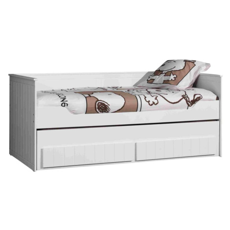 Biela detská posteľ z borovicového dreva s výsuvným lôžkom s úložným priestorom 90x200 cm Robin  Vipack