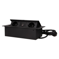 Nábytková zásuvka výklopná 2x230V + 2xUSB 2mm oblá čierna - 1,5m kábel (ORNO)