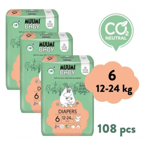 MUUMI BABY 6 Junior 12–24 kg mesačné balenie eko plienok 108 ks