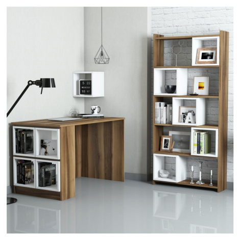 Písací stôl s knižnicou a policou Boxe orech/biely Kalune Design