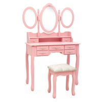 Toaletný stolík s taburetom Dekorhome Ružová,Toaletný stolík s taburetom Dekorhome Ružová