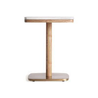 Estila Luxusný príručný stolík Barris v art deco štýle s hnedou drevenou nohou a sivou terrazzo 
