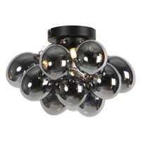 Dizajnové stropné svietidlo čierne s dymovým sklom 3-svetlé - Uvas