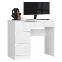 Písací stôl A-7 90 cm biely lesklý ľavý