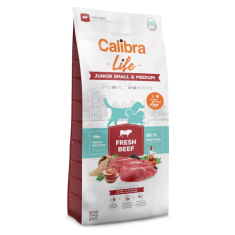 CALIBRA Life Fresh Beef Junior Small & Medium granuly pre psov 1 ks, Hmotnosť balenia: 12 kg
