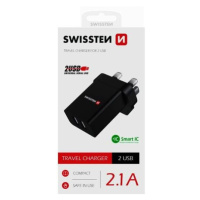 SWISSTEN Adaptér 230 V/2,1 A 10,5 W 2x USB, čierna