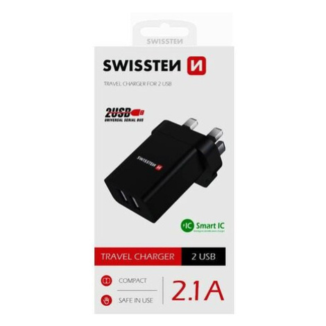 SWISSTEN Adaptér 230 V/2,1 A 10,5 W 2x USB, čierna