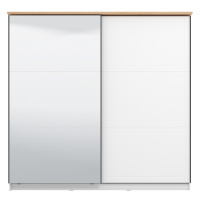 Skriňa s posuvnými dverami a zrkadlom lotta - biela/dub artisan