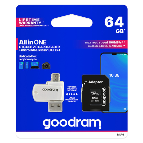 Pamäťová karta + adaptér GOODRAM microSDHC 64GB class 10 UHS I