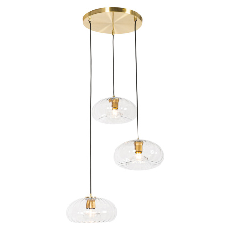 Art Deco závesná lampa zlatá so skleneným okrúhlym 3-svetlom - Ayesha QAZQA