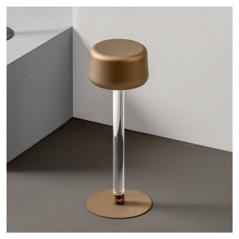 Dizajnová stolová lampa OLEV Tee s dobíjacou batériou, zlatá
