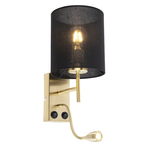 Nástenná lampa v štýle Art Deco zlatá s bavlneným čiernym tienidlom - Stacca QAZQA