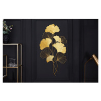 Estila Moderná florálna nástenná kovová dekorácia Biloba I zlatej farby 110cm