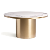 Estila Luxusný art deco okrúhly jedálenský stôl Dorienne so zlatou nohou a bielou vrchnou doskou