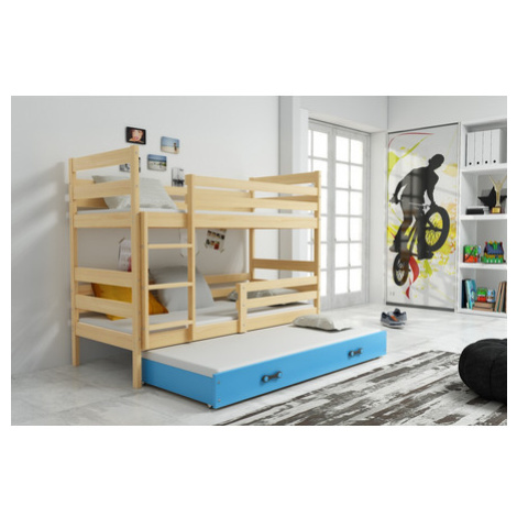 Detská poschodová posteľ s výsuvnou posteľou ERYK 200x90 cm Modrá Borovica BMS