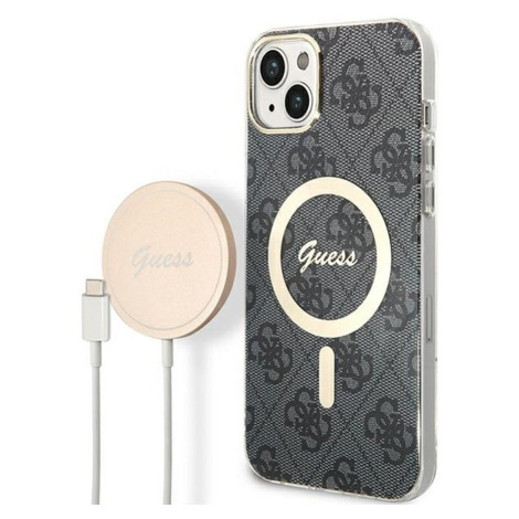 Set plastové puzdro a nabíjačka Guess na Apple iPhone 14 GUBPP14SH4EACSK Magsafe 4G zlato-čierna